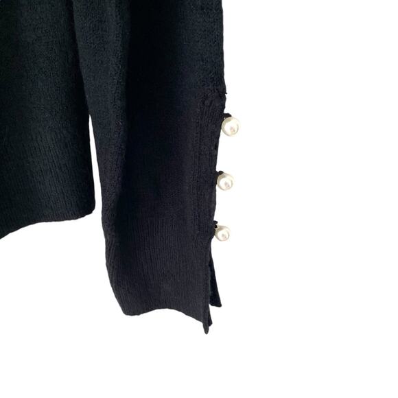 Rachel Parcell Black Sweater Scallop Neck Pearl Button Sleeve NWTs size large - Picture 4 of 9